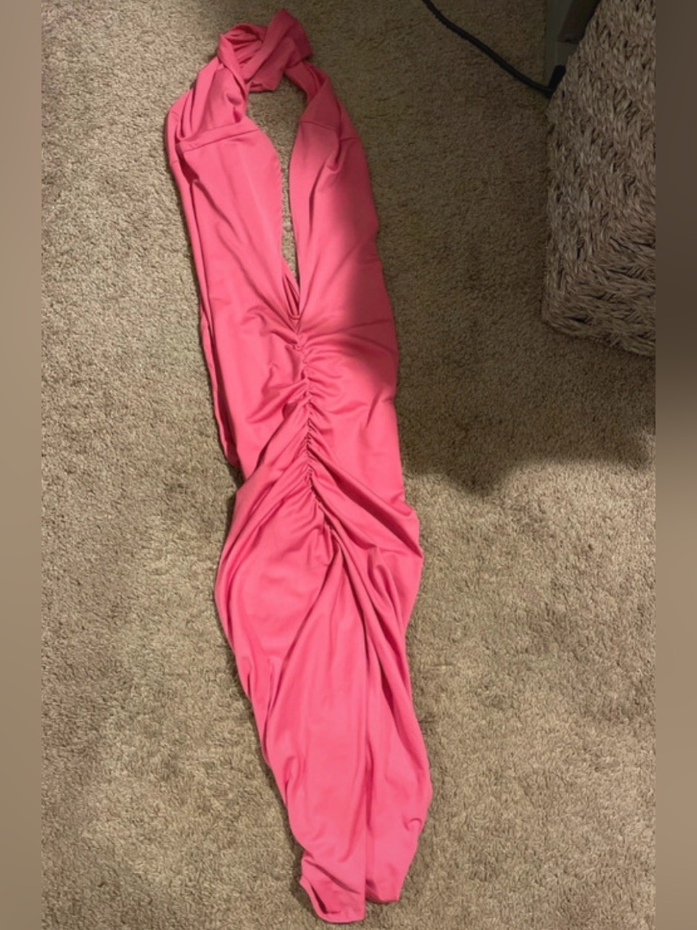 Ruched Pink Halter Bodycon Dress